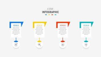 cuatro paso infografía elemento diseño modelo para presentación. proceso diagrama y presentaciones paso, flujo de trabajo disposición, bandera, fluir cuadro, informacion gráfico ilustración. vector