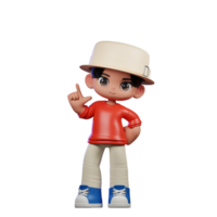 3d dessin animé personnage avec une chapeau et rouge chemise permanent pose png