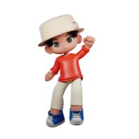 3d Cartoon Character with a Hat and Red Shirt Giving Congrats Pose png