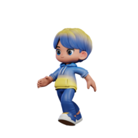 3d Cartoon Character with a Blue Shirt and Yellow Pants Running Pose png