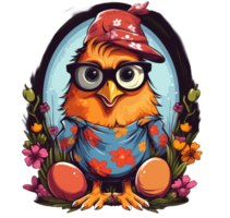 Cute cartoony Monster Hen with Easter Eggs png