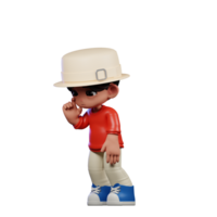 3d Cartoon Character with a Hat and Red Shirt Standing Sad Pose png