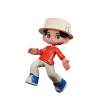 3d tekenfilm karakter met een hoed en rood overhemd gelukkig jumping houding png