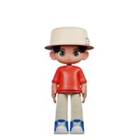 3d Cartoon Character with a Hat and Red Shirt Standing Cool Pose png