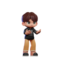 3d Cartoon Boy with Brown Hair and Black Jacket Angry Pose png