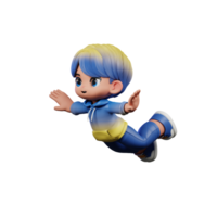 3d Cartoon Character with a Blue Shirt and Yellow Pants Flying Pose png