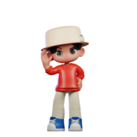 3d Cartoon Character with a Hat and Red Shirt Greeting Pose png