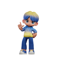 3d dessin animé personnage avec une bleu chemise et Jaune un pantalon permanent pose png