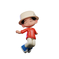3d tekenfilm karakter met een hoed en rood overhemd jumping lucht houding png