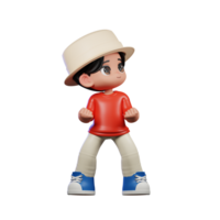 3d Cartoon Character with a Hat and Red Shirt Looking VIctorious Pose png