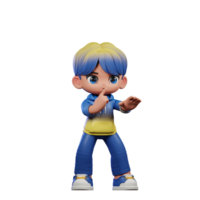 3d Cartoon Character with a Blue Shirt and Yellow Pants Shhttt Pose png
