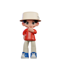 3d cartone animato personaggio con un' cappello e rosso camicia curioso posa png