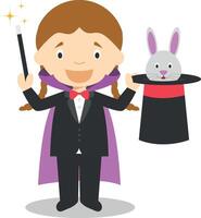 Cute cartoon illustration of a magician. Women Professions Series vector