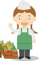 Cute cartoon illustration of a fruit seller. Women Professions Series vector