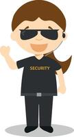 Cute cartoon illustration of a security guard. Women Professions Series vector