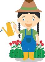 Cute cartoon illustration of a gardener. Women Professions Series vector