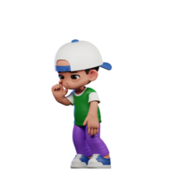 3d dibujos animados personaje de un chico en un verde camisa y púrpura pantalones en pie triste actitud png