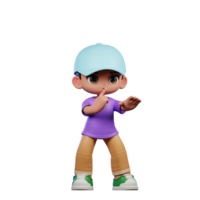 3d pequeño chico con un azul sombrero y un púrpura camisa shhttt actitud png