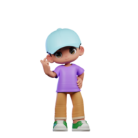 3d petit garçon avec une bleu chapeau et une violet chemise salutation pose png