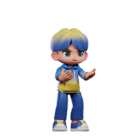 3d dessin animé personnage avec une bleu chemise et Jaune un pantalon en colère pose png