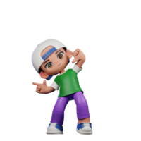 3d Cartoon Character of a Boy in a Green Shirt and Purple Pants Pointing Right Pose png