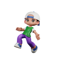 3d cartone animato personaggio di un' ragazzo nel un' verde camicia e viola pantaloni contento salto posa png