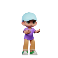 3d klein Junge mit ein Blau Hut und ein lila Hemd wütend Pose png