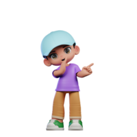 3d petit garçon avec une bleu chapeau et une violet chemise siffler à vous pose png