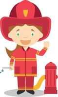 Cute cartoon illustration of a firefighter. Women Professions Series vector