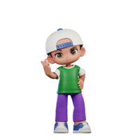 3d Cartoon Character of a Boy in a Green Shirt and Purple Pants Giving Love Sign Pose png