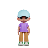 3d klein Junge mit ein Blau Hut und ein lila Hemd Stehen cool Pose png