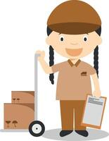 Cute cartoon illustration of a courier. Women Professions Series vector