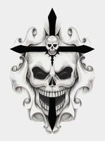 Skull tattoo surreal art design by hand drawing on paper vector