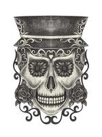 Sugar skull day of the dead design by hand drawing on paper. vector