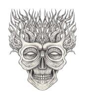 Surreal art nature and skull design by hand drawing on paper. vector