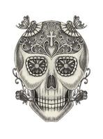 Sugar skull day of the dead design by hand drawing on paper. vector