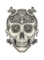 Sugar skull day of the dead design by hand drawing on paper. vector