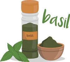 basil illustration isolated in cartoon style. Herbs and Species Series vector