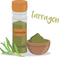 tarragon illustration isolated in cartoon style. Herbs and Species Series vector
