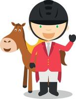 Sports cartoon illustrations. Equestrian Jumping female vector