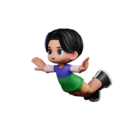 3d Cartoon Character in a Green Shirt and Yellow Shorts Flying Pose png