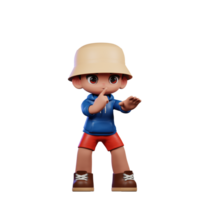 3d klein figuur van een jongen in een blauw overhemd en rood shorts shttt houding png