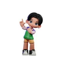 3d Cartoon Character in a Green Shirt and Yellow Shorts Pointing Up Pose png