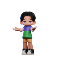 3d desenho animado personagem dentro uma verde camisa e amarelo calção confuso pose png