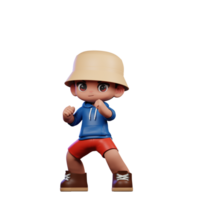 3d pequeño figura de un chico en un azul camisa y rojo pantalones cortos Listo lucha actitud png