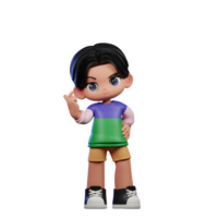 3d Cartoon Character in a Green Shirt and Yellow Shorts Giving Love Sign Pose png