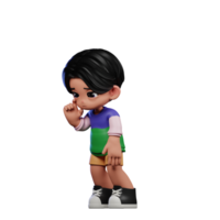 3d Cartoon Character in a Green Shirt and Yellow Shorts Standing Sad Pose png