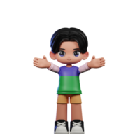 3d Cartoon Character in a Green Shirt and Yellow Shorts Showing Welcome Pose png