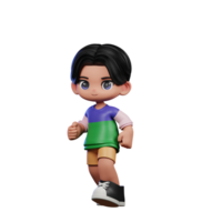 3d Cartoon Character in a Green Shirt and Yellow Shorts Walking Pose png