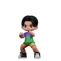 3d Cartoon Character in a Green Shirt and Yellow Shorts Ready Fight Pose png